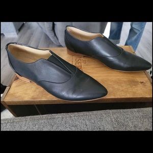 Poppy Barley- Black leather Oxford slip ons